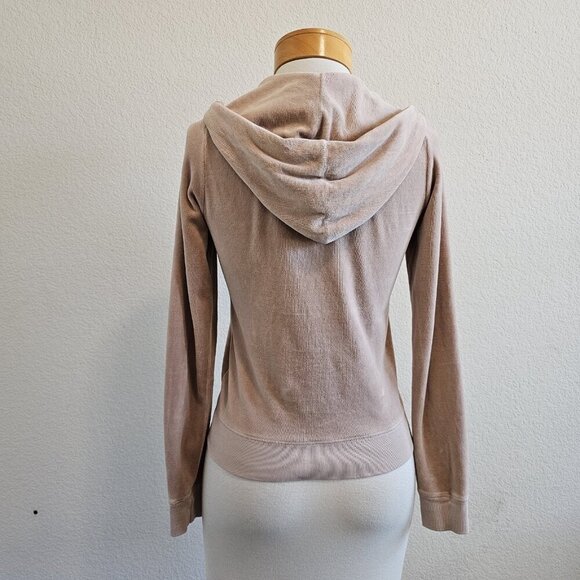 Vintage Y2K 90's Juicy Couture Tan Velvet Velour Jumpsuit Hoodie SWEATER ONLY S - Picture 6 of 12